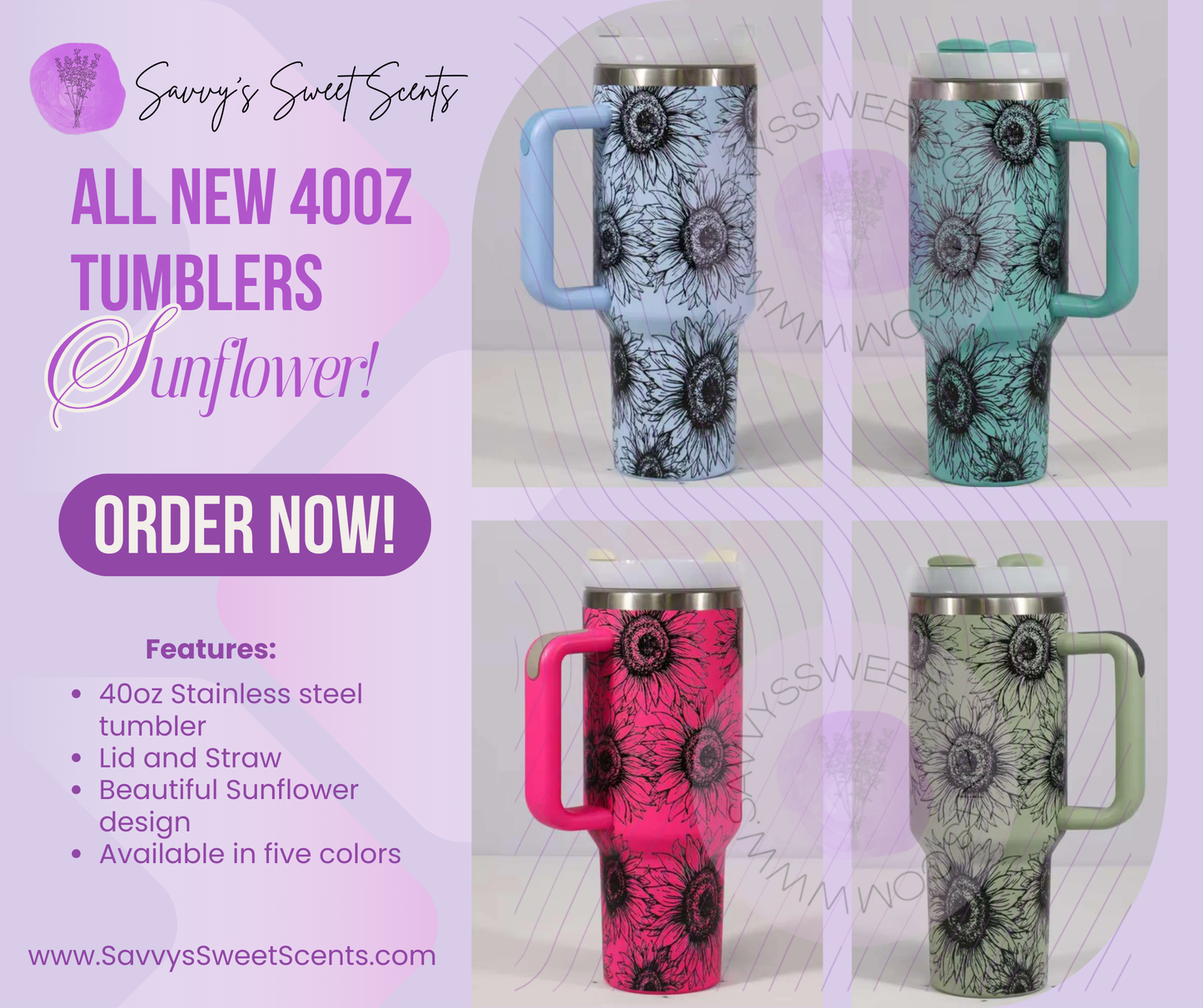 Sunflower Stainless Tumbler - 40 oz