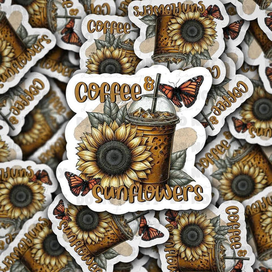 Coffee & Sunflowers Sticker  3”x3”