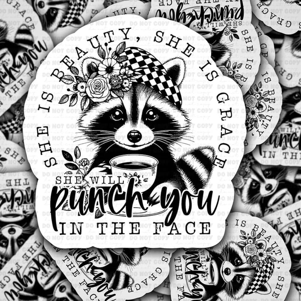 Punch Racoon Sticker 2"x2"